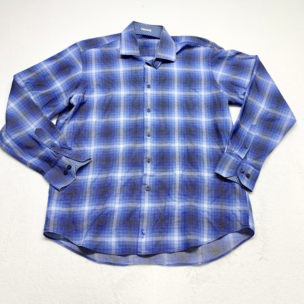 TailorByrd Classic Fit Button Down Mens L Blue Plaid Cotton Long Sleeve Shirt